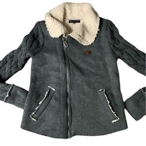 Philip plain wool Sherpa sweater jacket size L gray